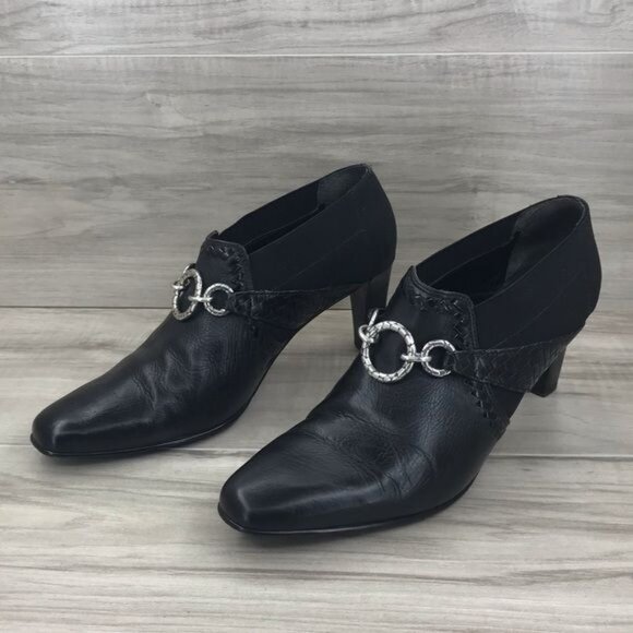 Brighton Heel Booties Women's 8 Rizzo Black Leather Shooties Ankle boots - Picture 1 of 8